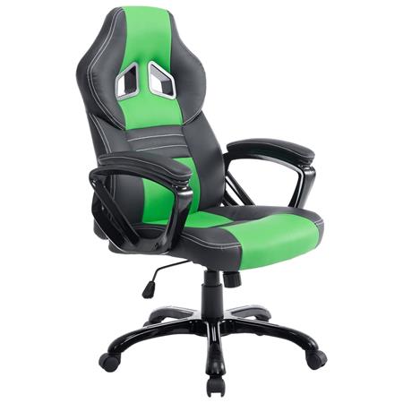 Poltrona Gaming LECLERC, Confortevole, Design Sportivo, in Pelle Nero/Verde