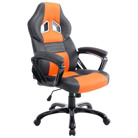 Poltrona Gaming LECLERC, Confortevole, Design Sportivo, in Pelle Nero/Arancione