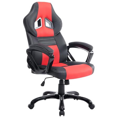 Poltrona Gaming LECLERC, Confortevole, Design Sportivo, in Pelle Nero/Rosso