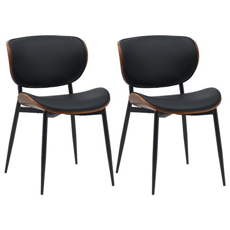 Lotto di 2 Sedie Sala Attesa / Riunioni BRONSON, Struttura in Legno color Noce e Pelle Nera