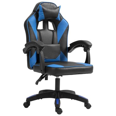 Sedia Gaming TESCO, Con Cuscini Lombare e Cervicale, in Pelle Nera e Blu