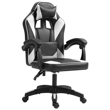 Sedia Gaming TESCO, Con Cuscini Lombare e Cervicale, in Pelle Nera e Bianca