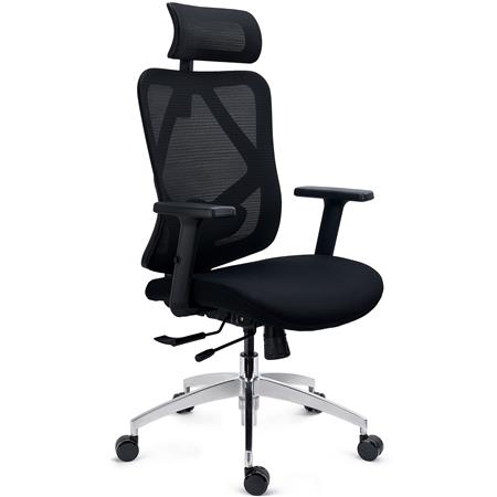 DEMO# Sedia Ergonomica LONDON, Supporto Lombare Regolabile, Braccioli 3D, Rete e Tessuto, Nero