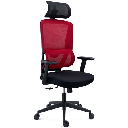 DEMO# Sedia Ergonomica SUPRA, Confortevole, Supporto Lombare, Poggiatesta, Rete Traspirante e Tessuto, Rosso