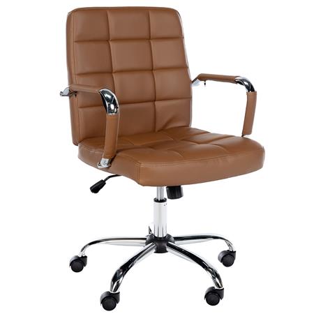 Poltrona da Ufficio BAXTER, Comodamente Imbottita, Base in Metallo, Pelle, Marrone