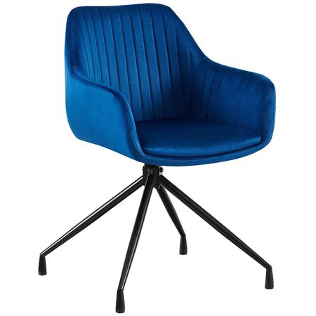 Sedia Ospiti TANNER, Struttura in Metallo, Girevole, Di Design, Velluto Blu