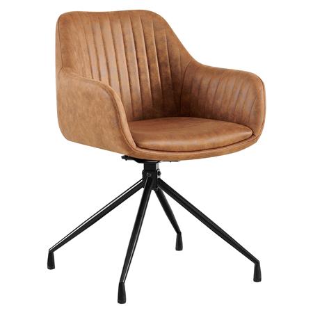 Sedia Ospiti TANNER, Struttura in Metallo, Girevole, Di Design, Pelle Marrone Chiaro