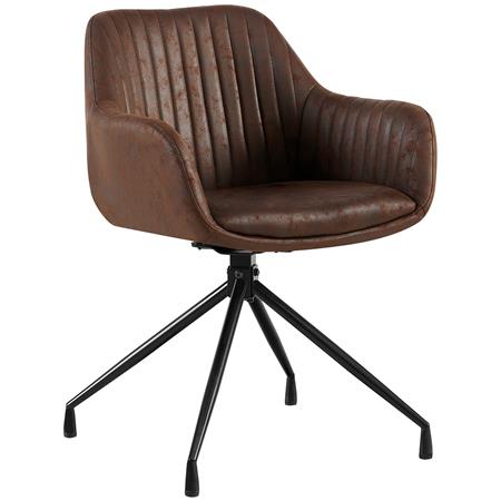 Sedia Ospiti TANNER, Struttura in Metallo, Girevole, Di Design, Pelle Marrone 