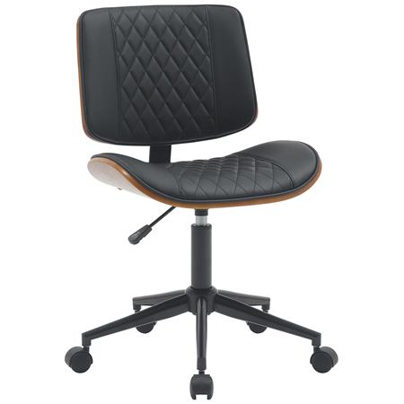 Sedia Per Ufficio MARYEN, Elegante e di Design, Seduta in Legno Noce e Pelle Nera
