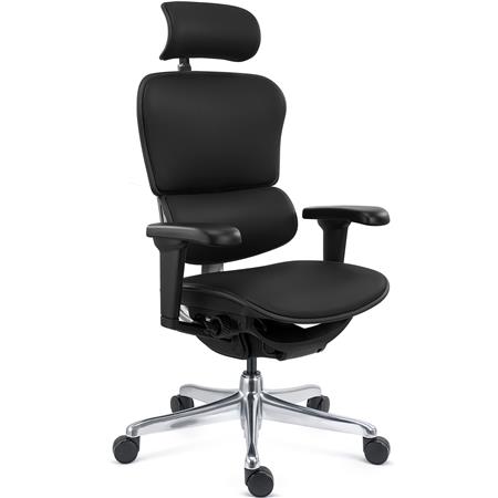 Sedia Ergonomica ERGOULTRA, Completamente Regolabile, Ottima Qualità, in Vera Pelle Nera