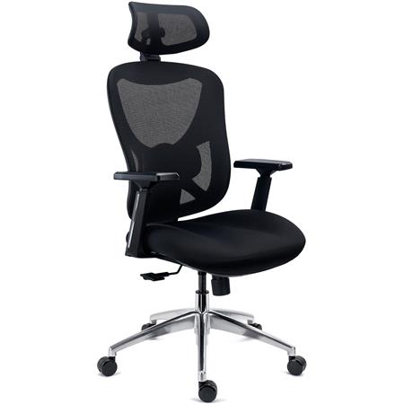 DEMO# Sedia Ergonomica URUS, Schienale Regolabile in Altezza, Supporto Lombare, Base in Metallo, Nero