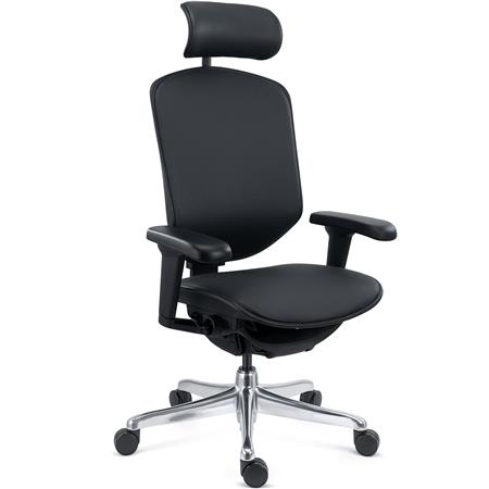 DEMO# Sedia Ergonomica ENJOY, Design Esclusivo, Completamente Regolabile, in Vera Pelle Nera