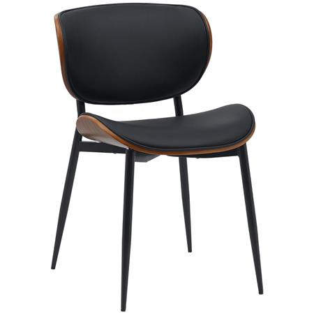 Sedia Sala Attesa / Riunioni BRONSON, Struttura in Legno color Noce e Pelle Nera