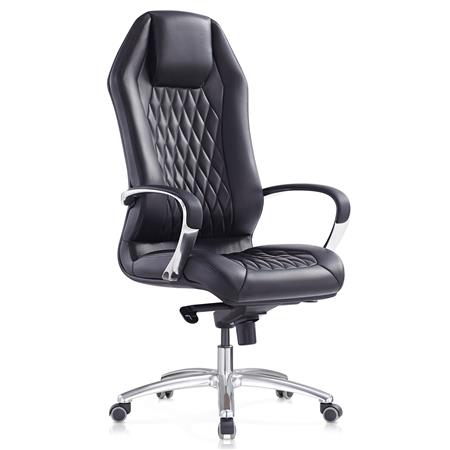DEMO# Poltrona ergonomica BATURA, Design elegante, Rivestimento in Vera Pelle, colore Nero