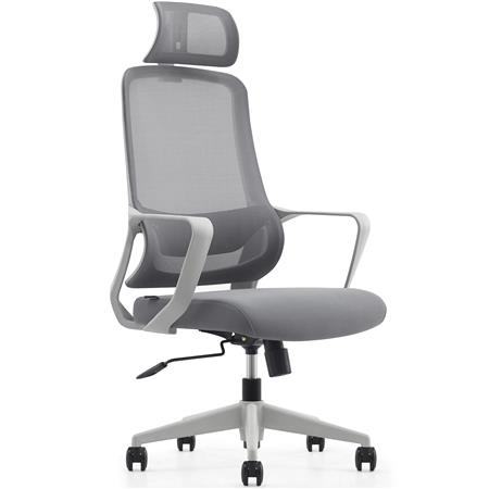 Sedia Operativa LUNA GREY, Ergonomica, Poggiatesta, Supporto Lombare, Rete e Tessuto, Grigio