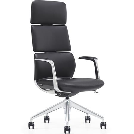 Poltrona per Ufficio DOLMEN, Design Futuristico, Struttura in Metallo, Vera Pelle, Nero