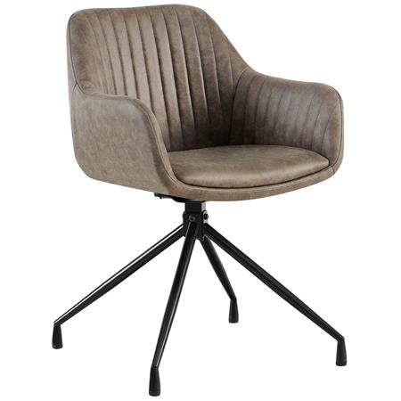Sedia Ospiti TANNER, Struttura in Metallo, Girevole, Di Design, Pelle Grigia