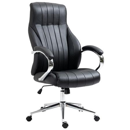 Poltrona Da Ufficio DANIA, Robusta ed Elegante, Struttura in Metallo, Vera Pelle, Nera