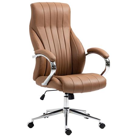 Poltrona Da Ufficio DANIA, Robusta ed Elegante, Struttura in Metallo, Vera Pelle, Marrone Chiaro