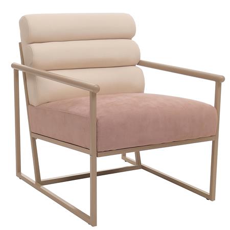 Poltroncina MILLS, Struttura in Acciaio, Super Imbottita, Tessuto Vellutato Bicolore, Beige e Rosa