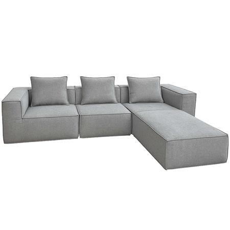 Divano Componibile NANUK, 3 Posti, Versatile e Comodo, Con Cusini, Tessuto, Grigio 