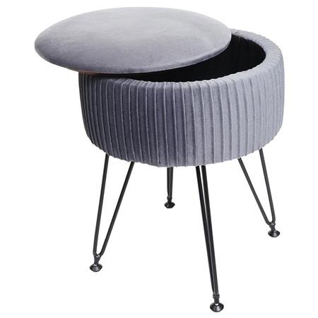 Sgabello MIKO, con Vano Portaoggetti, Versatile e Pratico, Struttura Nera, Tessuto Grigio