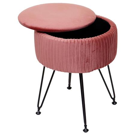 Sgabello MIKO, con Vano Portaoggetti, Versatile e Pratico, Struttura Nera, Tessuto Rosa