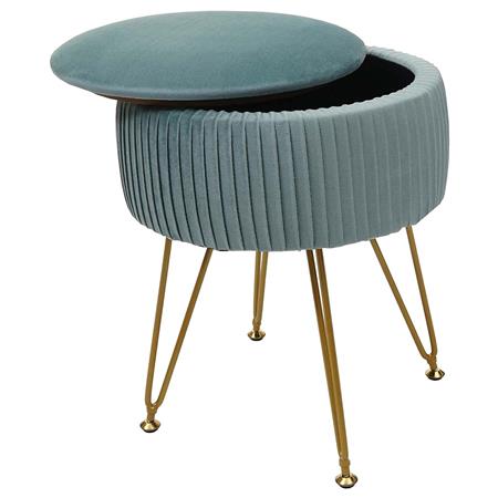 Sgabello MIKO, con Vano Portaoggetti, Versatile e Pratico, Struttura Oro, Tessuto Verde