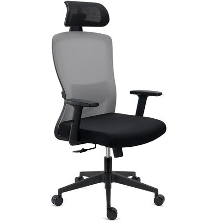 DEMO# Sedia Operativa NOTE PRO, Ergonomica, Poggiatesta, Supporto Lombare Regolabile, Rete e Tessuto, Grigio