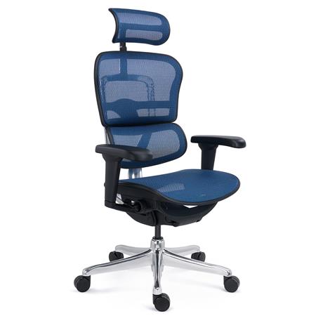 DEMO# Sedia Ergonomica ERGOULTRA, Completamente Regolabile, Ottima Qualità, in Rete Blu