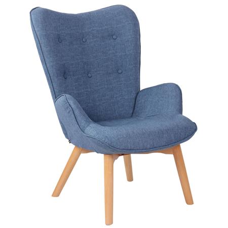 Poltrona Ospiti VILMA, Eleganti Impunture, Gambe in Legno Chiaro, in Tessuto Blu