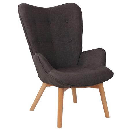 Poltrona Ospiti VILMA, Eleganti Impunture, Gambe in Legno Chiaro, in Tessuto Grigio Scuro