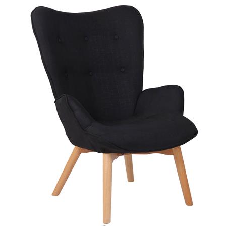 Poltrona Ospiti VILMA, Eleganti Impunture, Gambe in Legno Chiaro, in Tessuto Nero