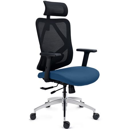 DEMO# Sedia Ergonomica LONDON, Supporto Lombare Regolabile, Braccioli 3D, Rete e Tessuto, Blu