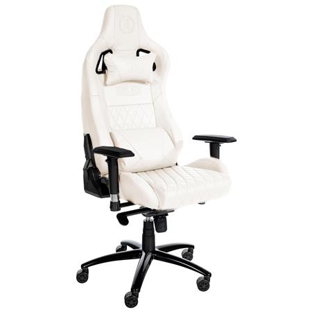 Poltrona Gaming KAREN, Confortevole, Sostegno Lombare e Cervicale, Vera Pelle, Bianco