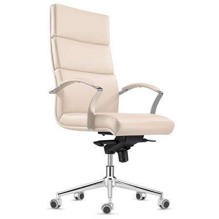 DEMO# Poltrona per Ufficio RABAT, in Pelle Crema, Meccanismo Basculante, Design e Alta Qualità