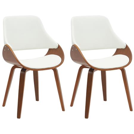 Lotto di 2 Sedie Sala Attesa NESKA, Design vintage, Struttura in Legno color Noce e Pelle Bianca