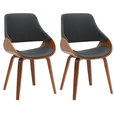 Lotto di 2 Sedie Sala Attesa NESKA, Design vintage, Struttura in Legno color Noce e Pelle Nera