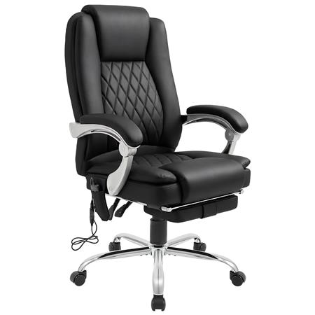 Poltrona da Ufficio CABUYA, Funzione Massaggio e Riscaldante, Reclinabile, Pelle Nera 