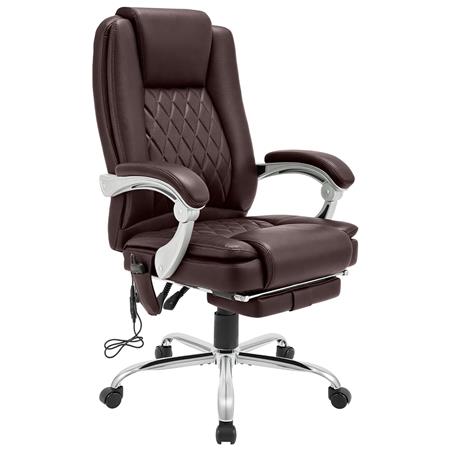 Poltrona da Ufficio CABUYA, Funzione Massaggio e Riscaldante, Reclinabile, Pelle Marrone
