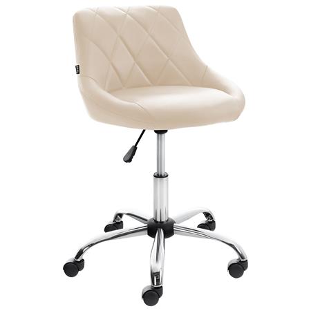 Sgabello da Ufficio DOVEN, Seduta Imbottita, Rivestimento in Pelle con Cuciture, Crema