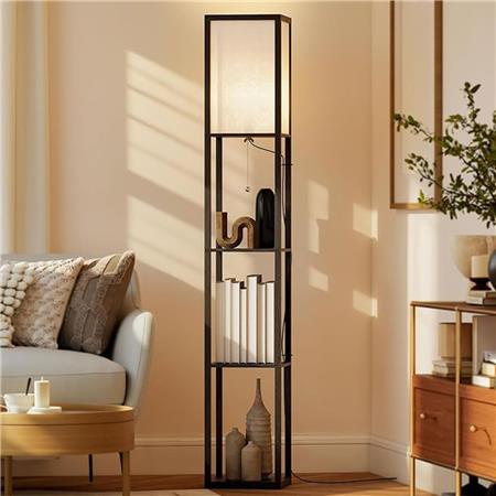 Lampada per Ufficio TALIA, con 3 Mensole Integrate, in Legno, colore Nero