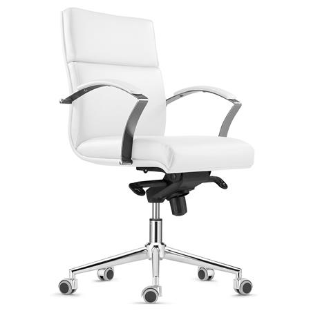 DEMO# Sedia da Ufficio RABAT, Schienale Basso, Meccanismo Basculante, Qualità e Design, in Vera Pelle Bianca
