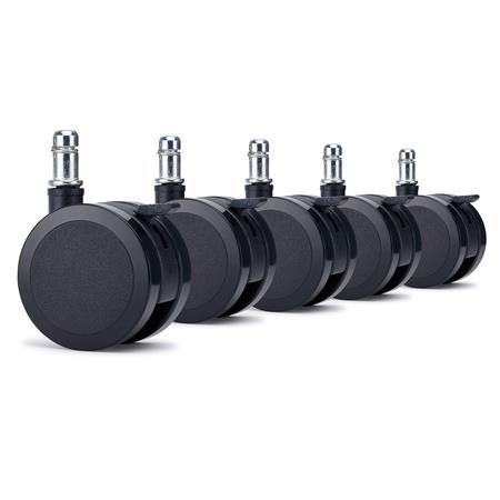 5x Ruote per Sedie da Ufficio BRAKE 11x50mm, Dotate di Freno, Nero