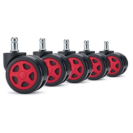 5x Ruote per Sedie da Ufficio SPEED 11x50mm, Design Sportivo, Rosso
