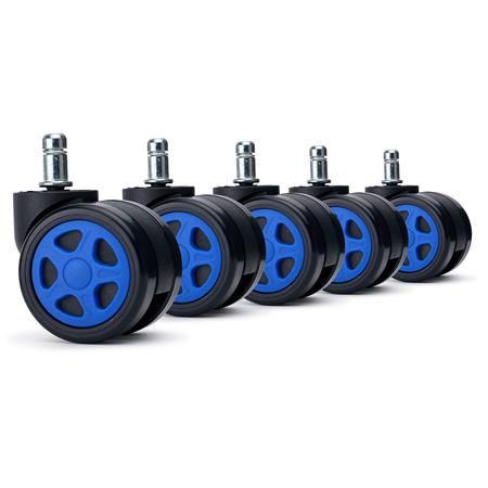 5x Ruote per Sedie da Ufficio SPEED 11x50mm, Design Sportivo, Blu