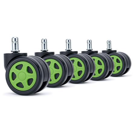 5x Ruote per Sedie da Ufficio SPEED 11x50mm, Design Sportivo, Verde