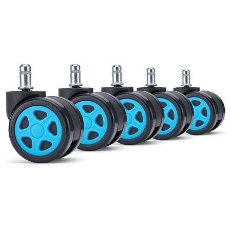 5x Ruote per Sedie da Ufficio SPEED 11x50mm, Design Sportivo, Azzurro