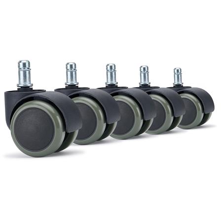 5x Ruote per Sedie da Ufficio ROLL 11x50mm, Freno di Sicurezza Integrato, Grigio