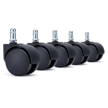 5x Ruote per Sedie da Ufficio ROLL 11x50mm, Freno di Sicurezza Integrato, Nero